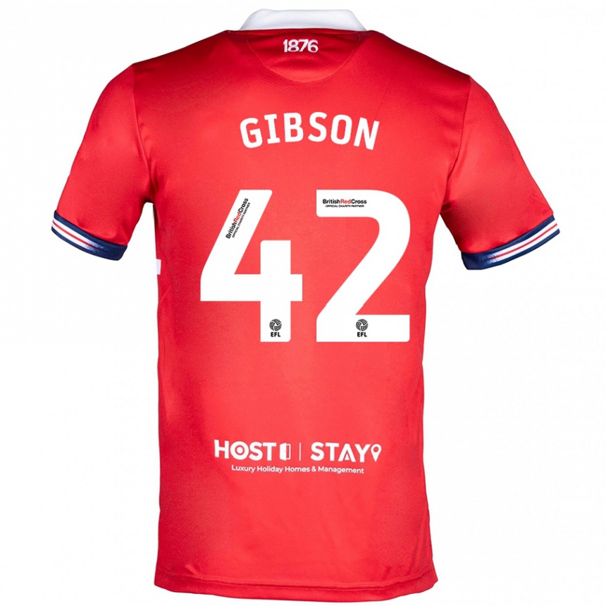 メンズフットボールジョセフ・ギブソン#42赤ホームシャツ2023/24ジャージーユニフォーム