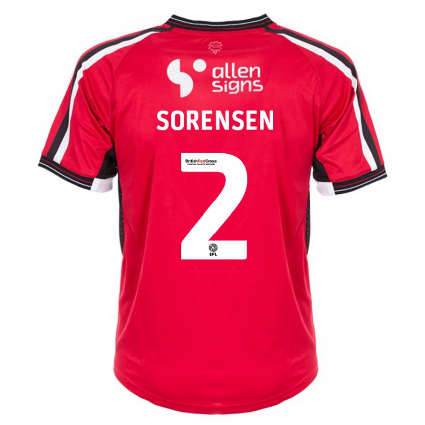 メンズフットボールラッセ・ソーレンセン#2赤ホームシャツ2023/24ジャージーユニフォーム