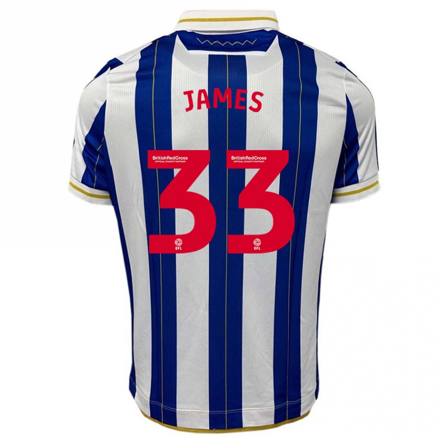 メンズフットボールリース・ジェイムズ#33ブルーホワイトホームシャツ2023/24ジャージーユニフォーム