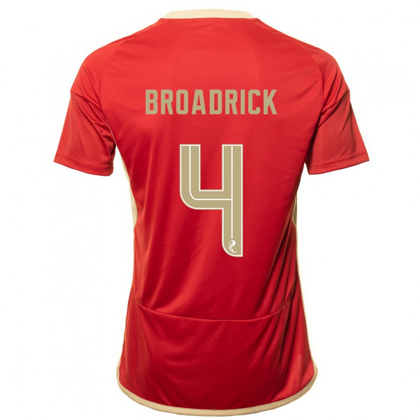メンズフットボールジェシカ・ブロードリック#4赤ホームシャツ2023/24ジャージーユニフォーム