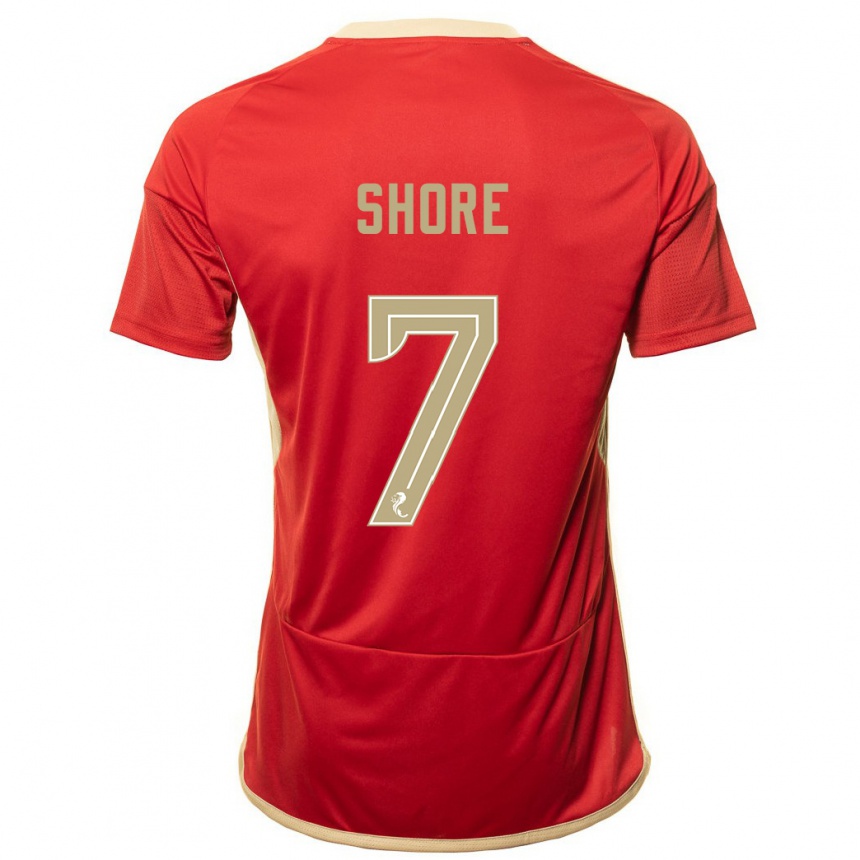 メンズフットボールヘレン・ショア#7赤ホームシャツ2023/24ジャージーユニフォーム