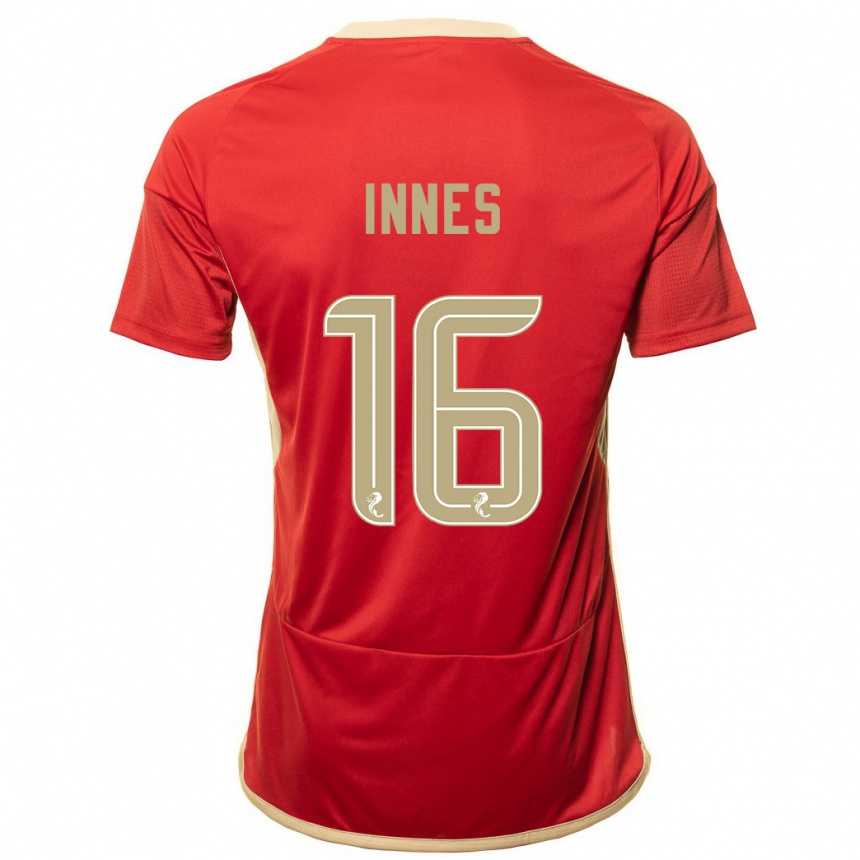メンズフットボールハンナ・イネス#16赤ホームシャツ2023/24ジャージーユニフォーム