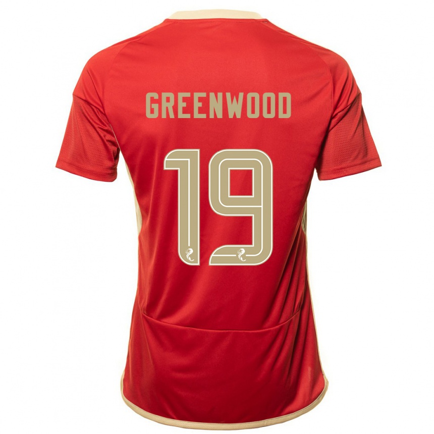 メンズフットボールブローディー・グリーンウッド#19赤ホームシャツ2023/24ジャージーユニフォーム