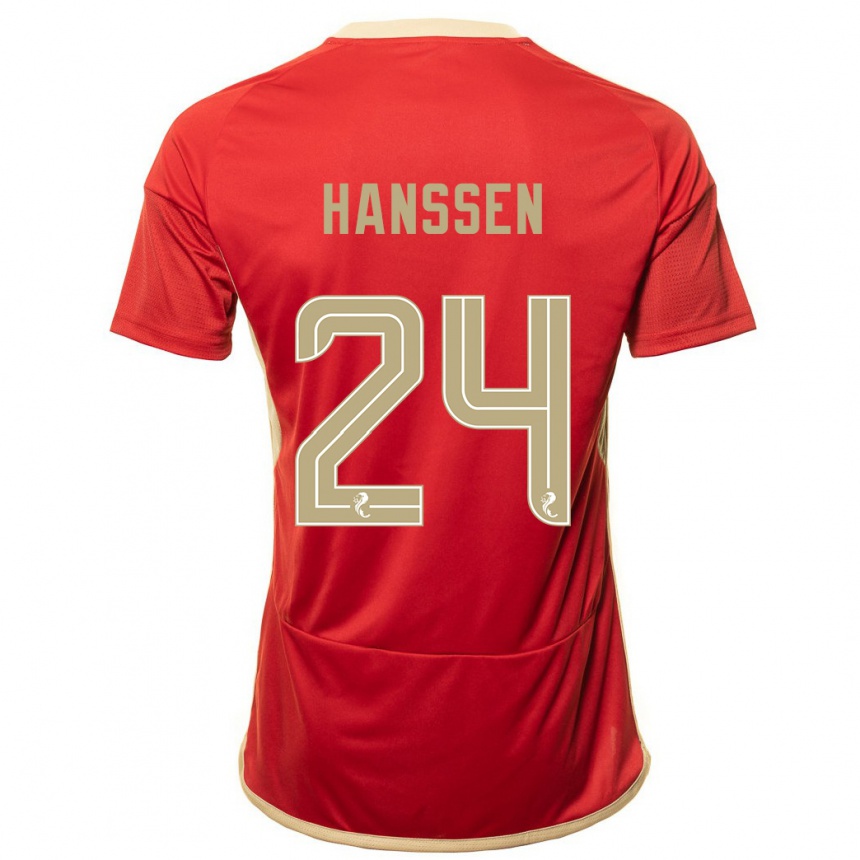 メンズフットボールネイディーン・ハンセン#24赤ホームシャツ2023/24ジャージーユニフォーム