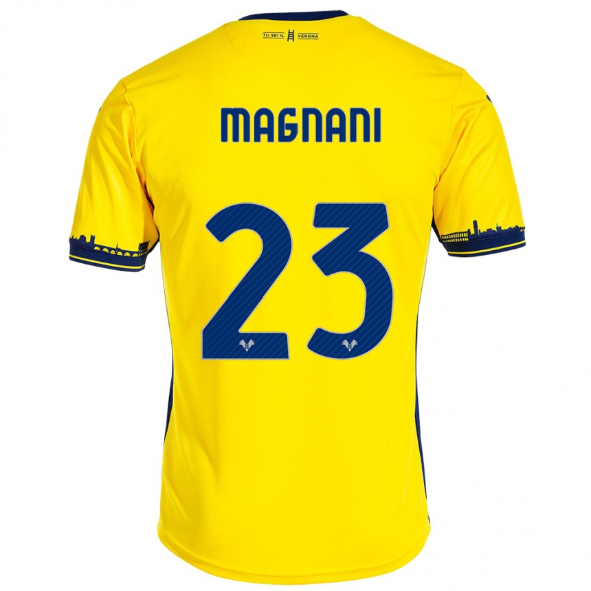 メンズフットボールジャンジャコモ・マニャーニ#23イエローアウェイシャツ2023/24ジャージーユニフォーム