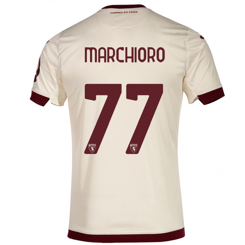 メンズフットボールアンジェロ・ラファエル・マルキオーロ#77シャンパンアウェイシャツ2023/24ジャージーユニフォーム