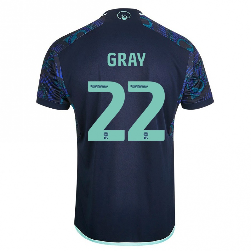 メンズフットボールアーチー・グレイ#22青アウェイシャツ2023/24ジャージーユニフォーム