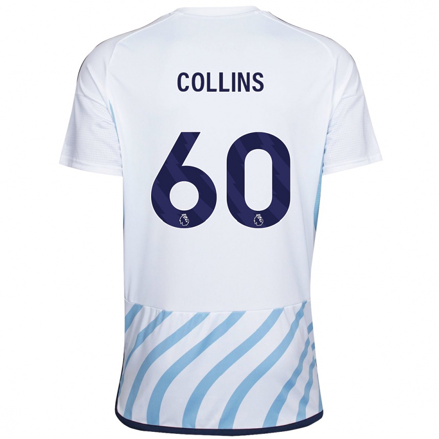 メンズフットボールサム・コリンズ#60白青アウェイシャツ2023/24ジャージーユニフォーム