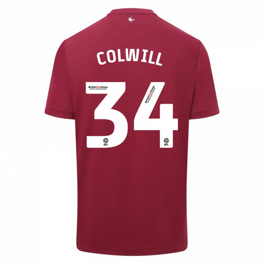 メンズフットボールジョエル・コルウィル#34赤アウェイシャツ2023/24ジャージーユニフォーム