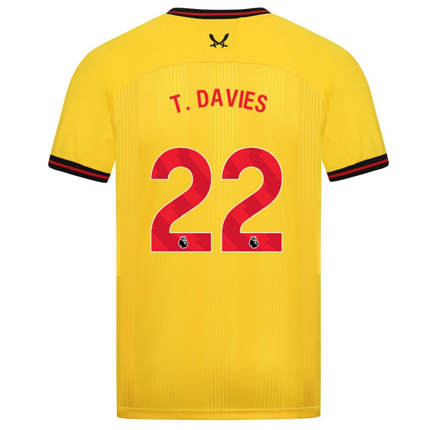 メンズフットボールトム・デイヴィス#22イエローアウェイシャツ2023/24ジャージーユニフォーム