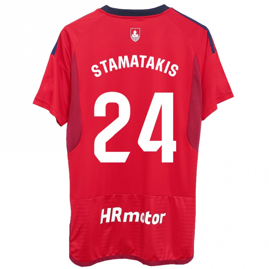 レディースフットボールディミトリオス・スタマタキス#24赤ホームシャツ2023/24ジャージーユニフォーム