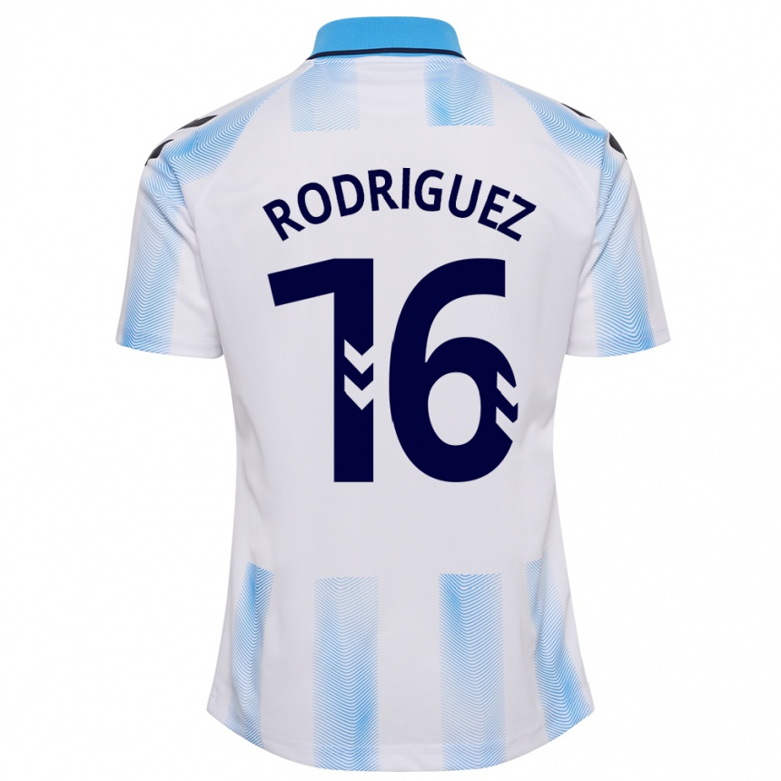 レディースフットボールヘナロ・ロドリゲス#16白青ホームシャツ2023/24ジャージーユニフォーム