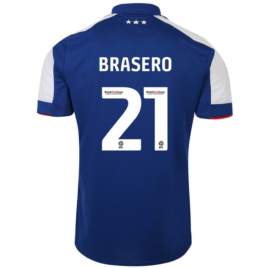 レディースフットボールサラ・ブラセロ・カレイラ#21青ホームシャツ2023/24ジャージーユニフォーム