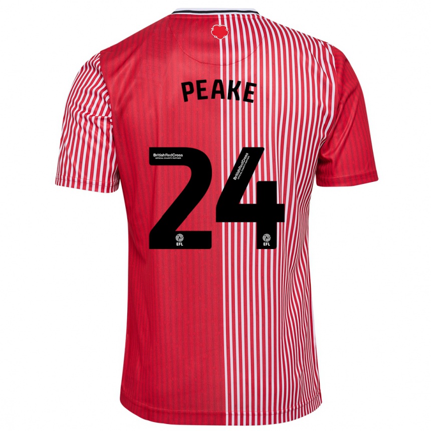 レディースフットボールペイジ・ピーク#24赤ホームシャツ2023/24ジャージーユニフォーム