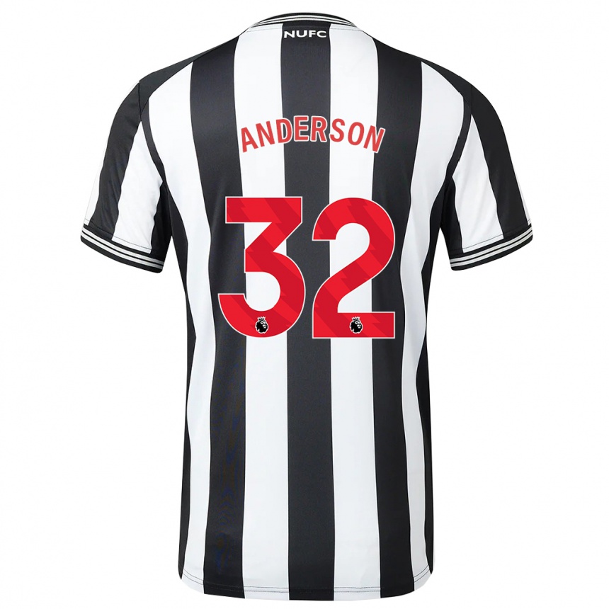 レディースフットボールエリオット・アンダーソン#32黒、白ホームシャツ2023/24ジャージーユニフォーム