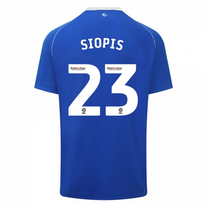 レディースフットボールマノリス・シオピス#23青ホームシャツ2023/24ジャージーユニフォーム