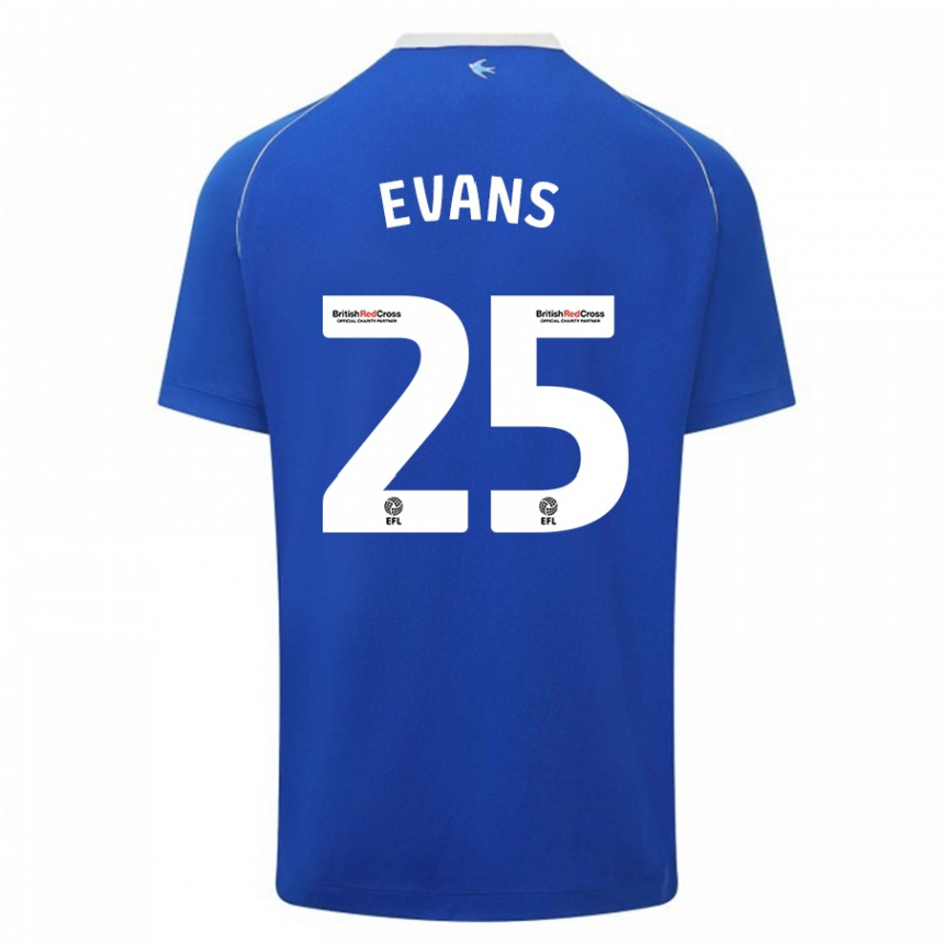 レディースフットボールキーロン・エバンス#25青ホームシャツ2023/24ジャージーユニフォーム