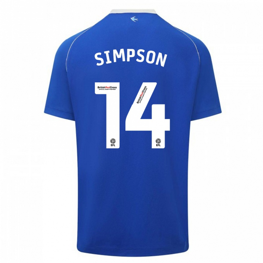 レディースフットボールジャスミン・シンプソン#14青ホームシャツ2023/24ジャージーユニフォーム