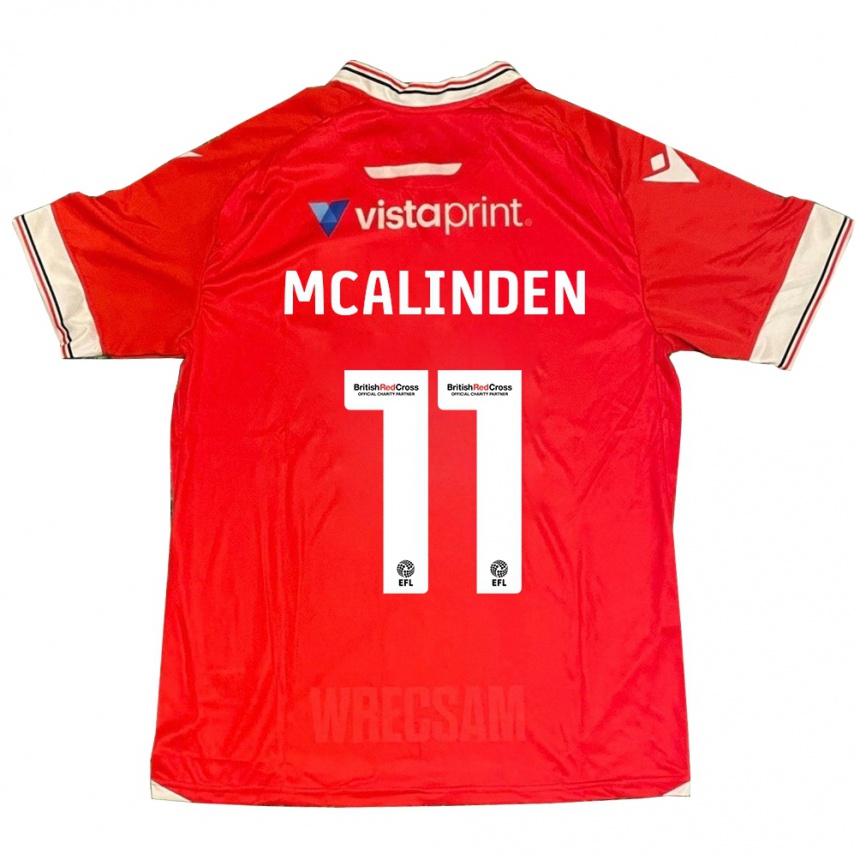 レディースフットボールリアム・マカリンデン#11赤ホームシャツ2023/24ジャージーユニフォーム