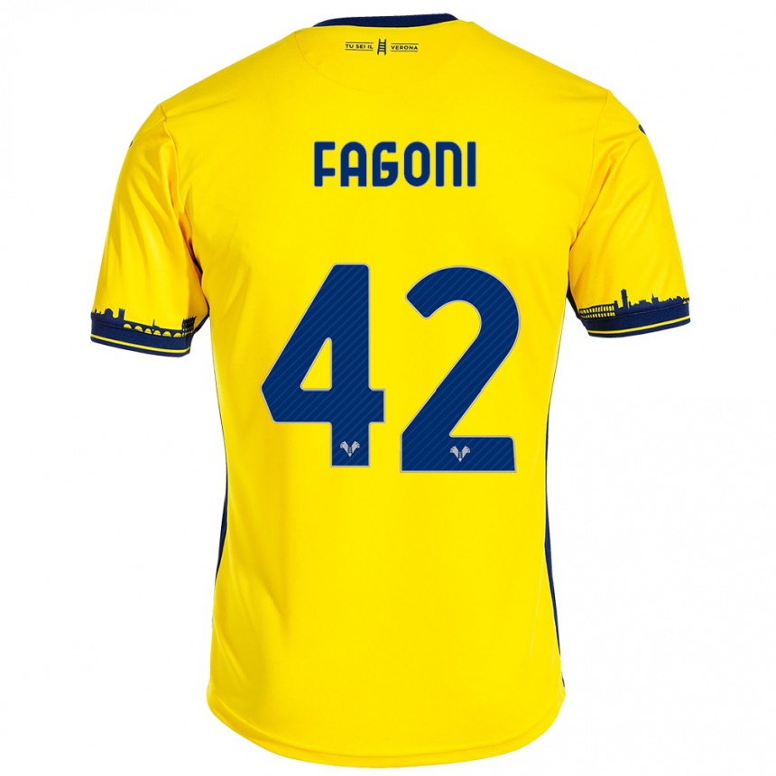 レディースフットボールマルコ・ファゴーニ#42イエローアウェイシャツ2023/24ジャージーユニフォーム