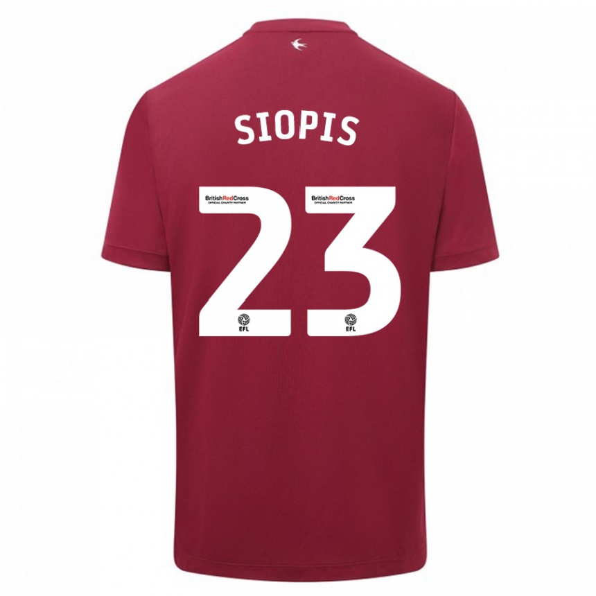 レディースフットボールマノリス・シオピス#23赤アウェイシャツ2023/24ジャージーユニフォーム