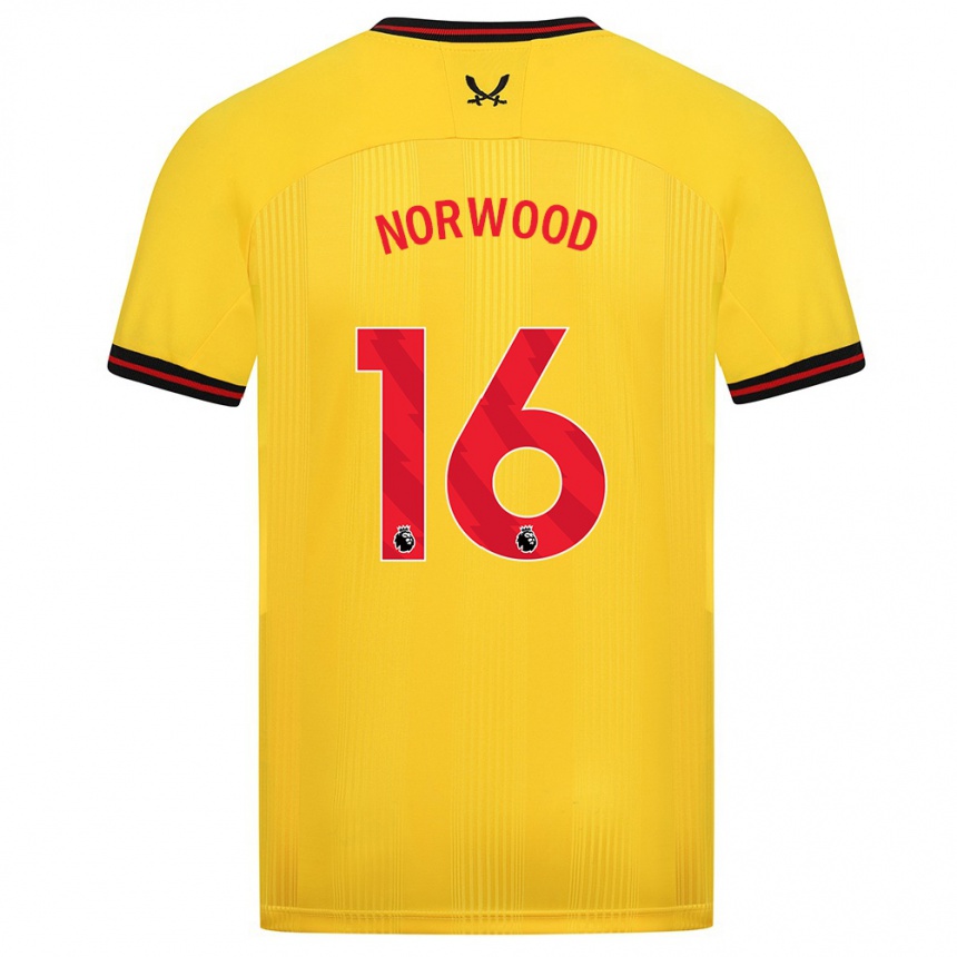 レディースフットボールオリヴァー・ノーウッド#16イエローアウェイシャツ2023/24ジャージーユニフォーム