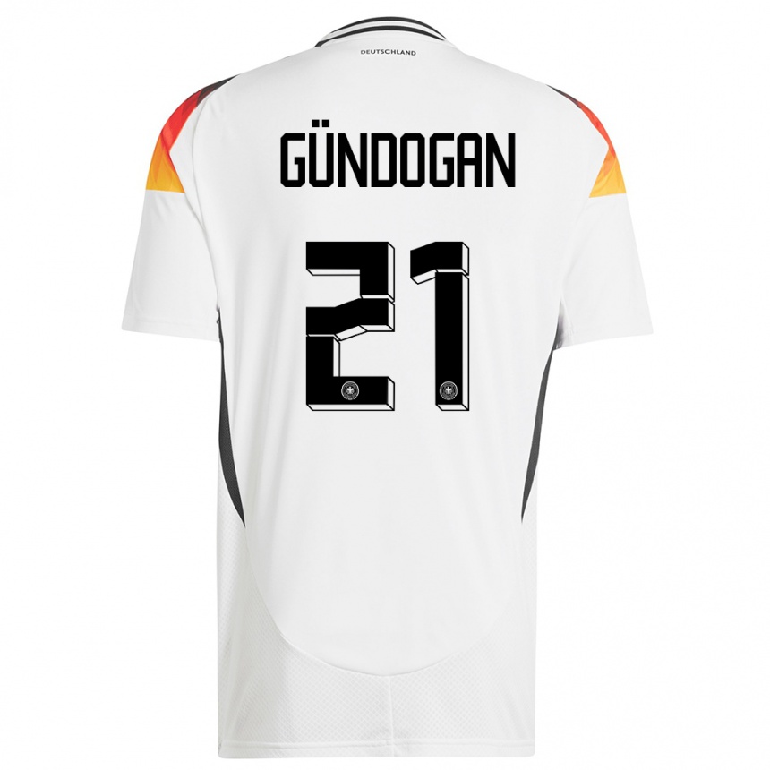 キッズフットボールドイツイルカイ・ギュンドアン#21白ホームシャツ24-26ジャージーユニフォーム