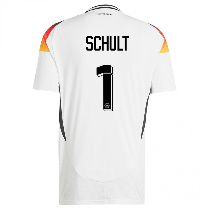 キッズフットボールドイツアルムト・シュルト#1白ホームシャツ24-26ジャージーユニフォーム