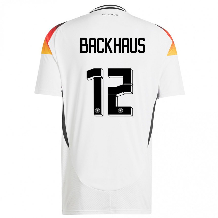 キッズフットボールドイツミオ・バックハウス#12白ホームシャツ24-26ジャージーユニフォーム