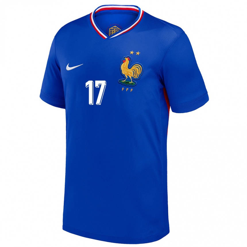 キッズフットボールフランスジョルダン・ヴェレトゥ#17青ホームシャツ24-26ジャージーユニフォーム