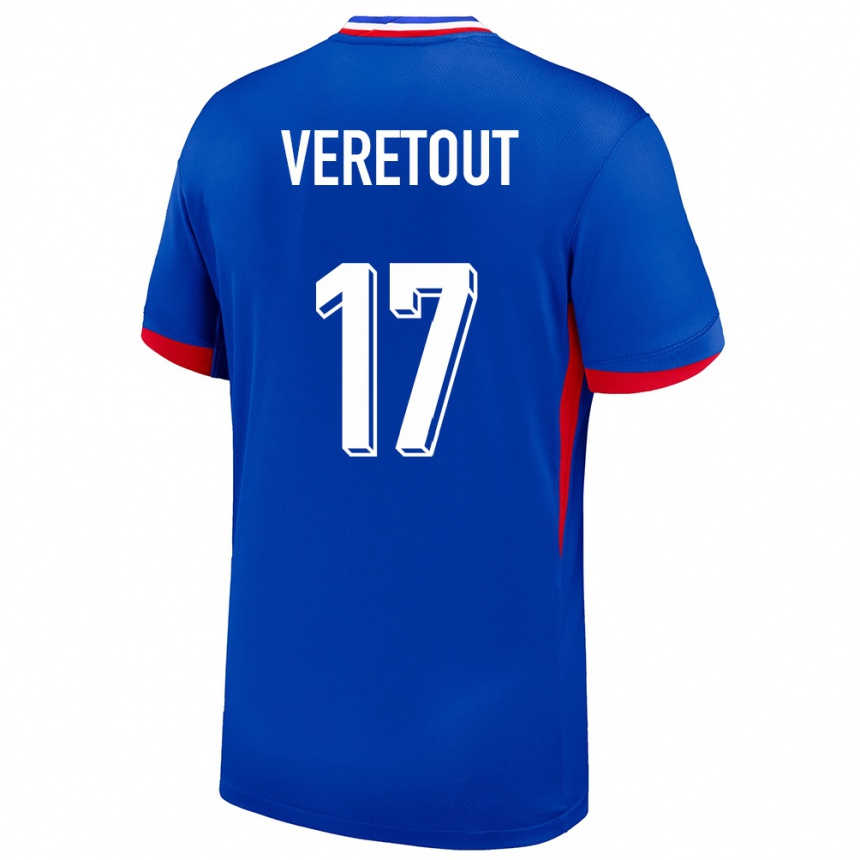 キッズフットボールフランスジョルダン・ヴェレトゥ#17青ホームシャツ24-26ジャージーユニフォーム