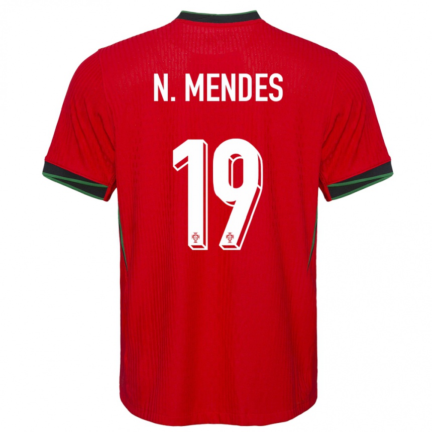 キッズフットボールポルトガルヌーノ・メンデス#19赤ホームシャツ24-26ジャージーユニフォーム