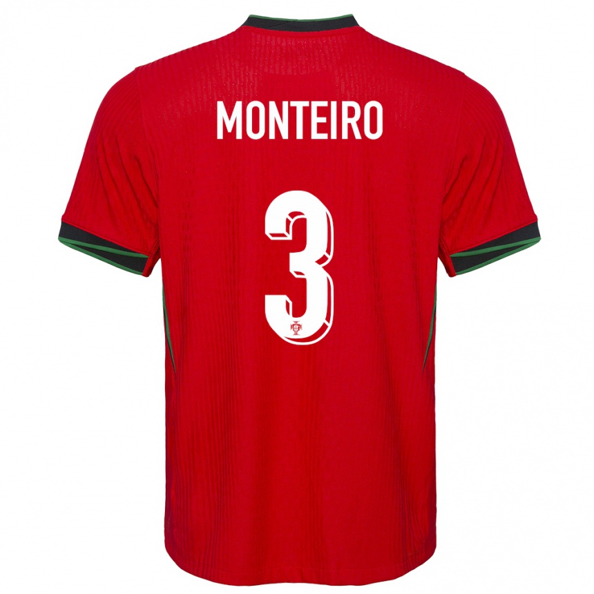 キッズフットボールポルトガルディオゴ・モンテイロ#3赤ホームシャツ24-26ジャージーユニフォーム