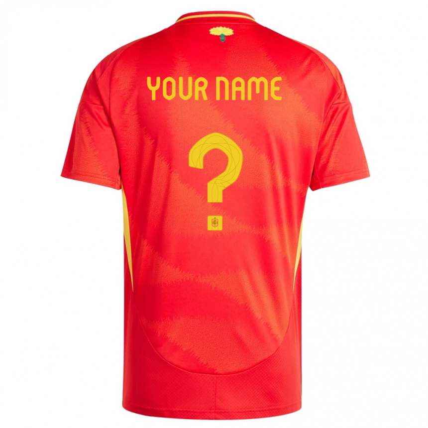 キッズフットボールスペインあなたの名前#0赤ホームシャツ24-26ジャージーユニフォーム