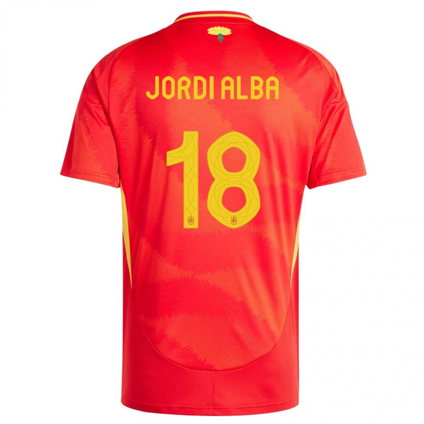 キッズフットボールスペインジョルディ・アルバ#18赤ホームシャツ24-26ジャージーユニフォーム