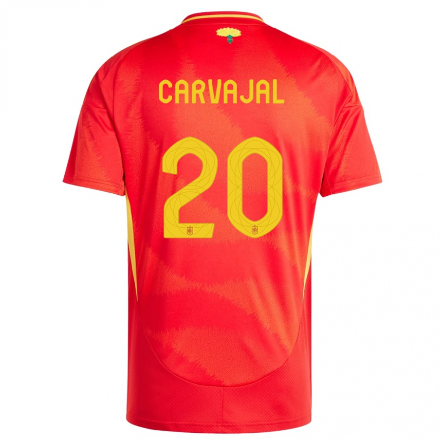 キッズフットボールスペインダニエル・カルバハル#20赤ホームシャツ24-26ジャージーユニフォーム