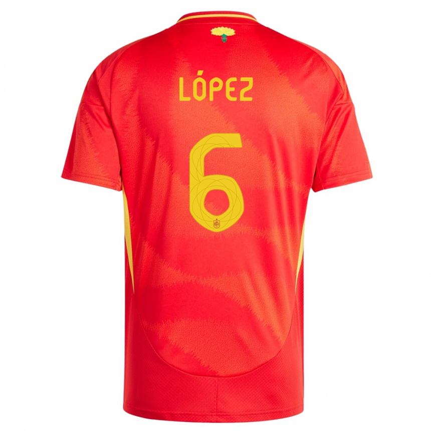 キッズフットボールスペインマイタン・ロペス#6赤ホームシャツ24-26ジャージーユニフォーム