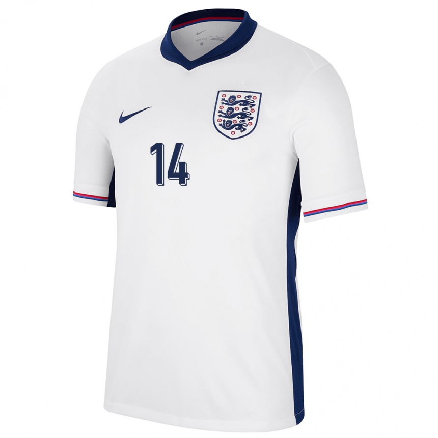 キッズフットボールイングランドケイティ・ゼレム#14白ホームシャツ24-26ジャージーユニフォーム