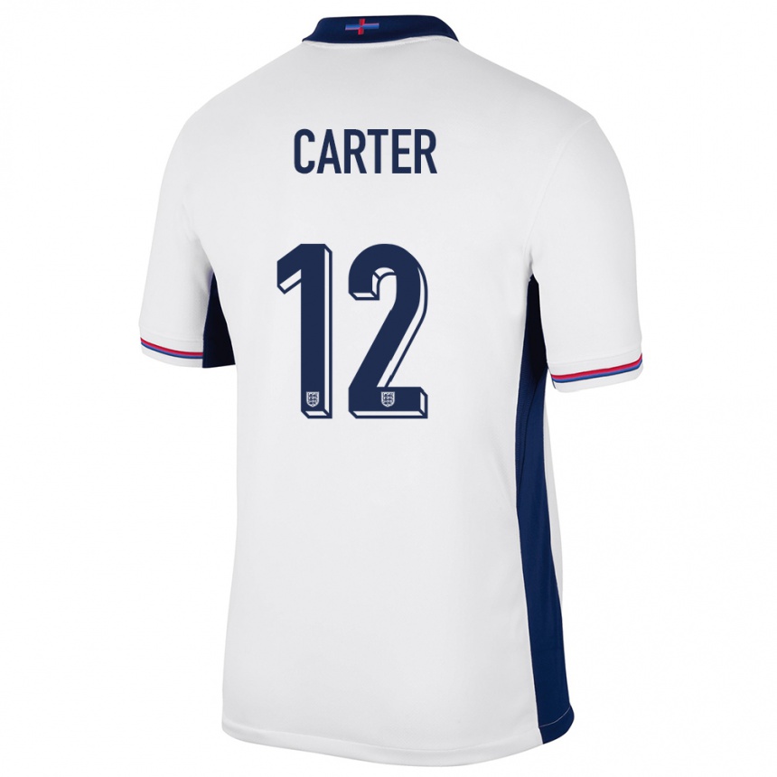 キッズフットボールイングランドジェス・カーター#12白ホームシャツ24-26ジャージーユニフォーム