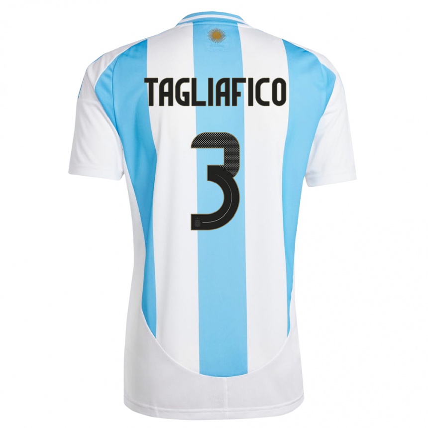 キッズフットボールアルゼンチンニコラス・タグリアフィコ#3白 青ホームシャツ24-26ジャージーユニフォーム