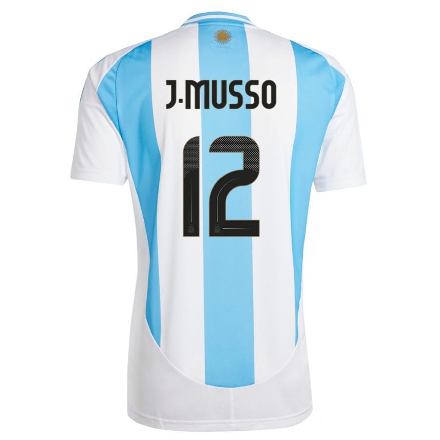 キッズフットボールアルゼンチンフアン・ムッソ#12白 青ホームシャツ24-26ジャージーユニフォーム