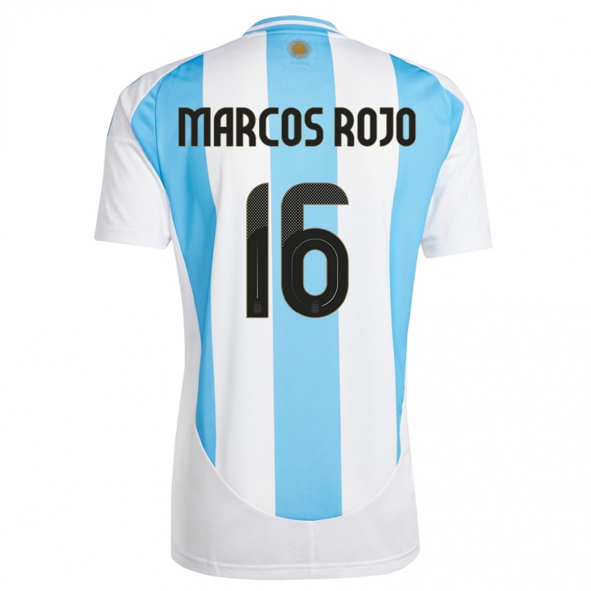 キッズフットボールアルゼンチンマルコス・ロホ#16白 青ホームシャツ24-26ジャージーユニフォーム