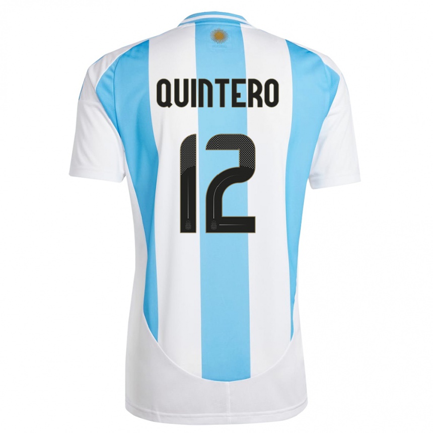 キッズフットボールアルゼンチンバレンチノ・キンテロ#12白 青ホームシャツ24-26ジャージーユニフォーム