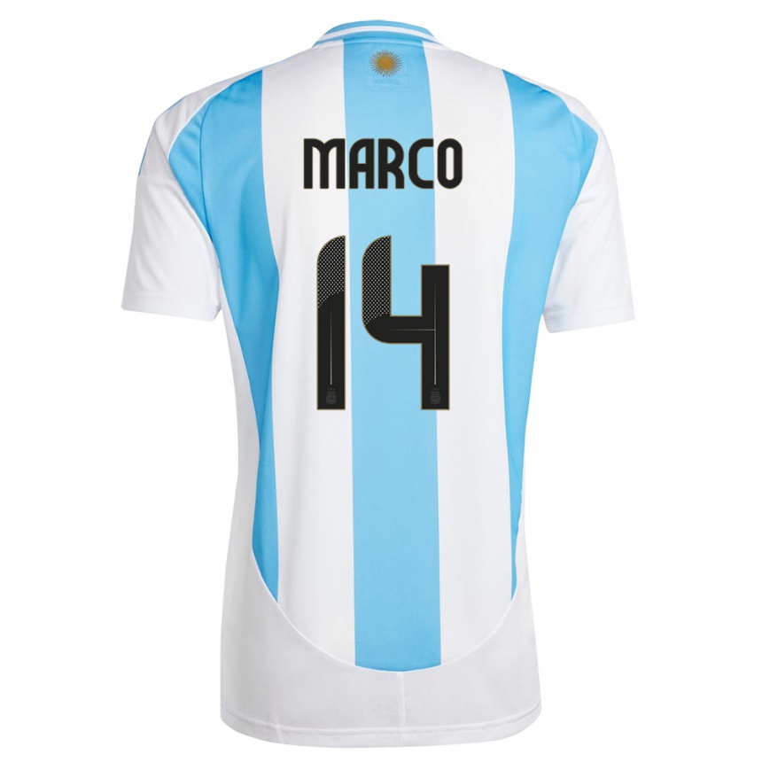 キッズフットボールアルゼンチンフランシスコ・マルコ#14白 青ホームシャツ24-26ジャージーユニフォーム