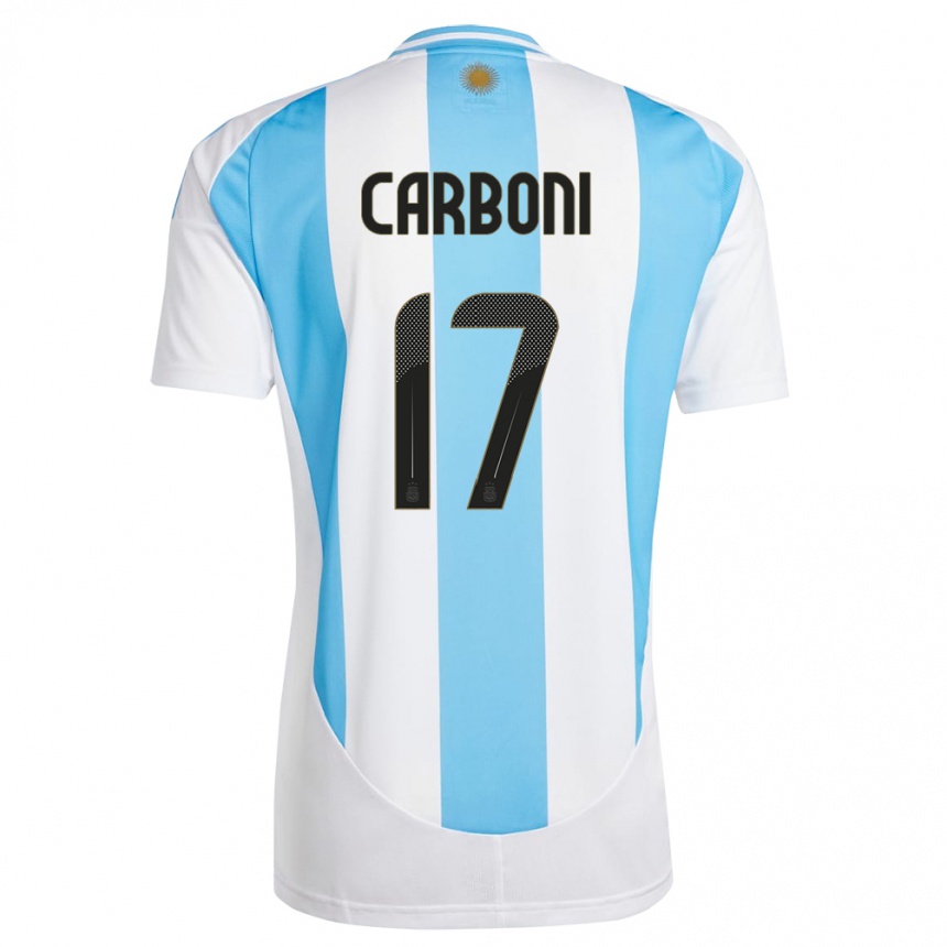 キッズフットボールアルゼンチンバレンティン・カルボーニ#17白 青ホームシャツ24-26ジャージーユニフォーム