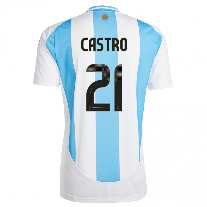 キッズフットボールアルゼンチンサンティアゴ・カストロ#21白 青ホームシャツ24-26ジャージーユニフォーム