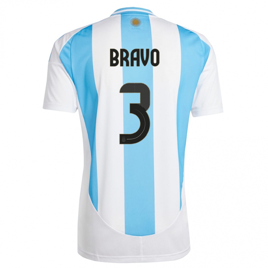 キッズフットボールアルゼンチンクラウディオ・ブラーボ#3白 青ホームシャツ24-26ジャージーユニフォーム