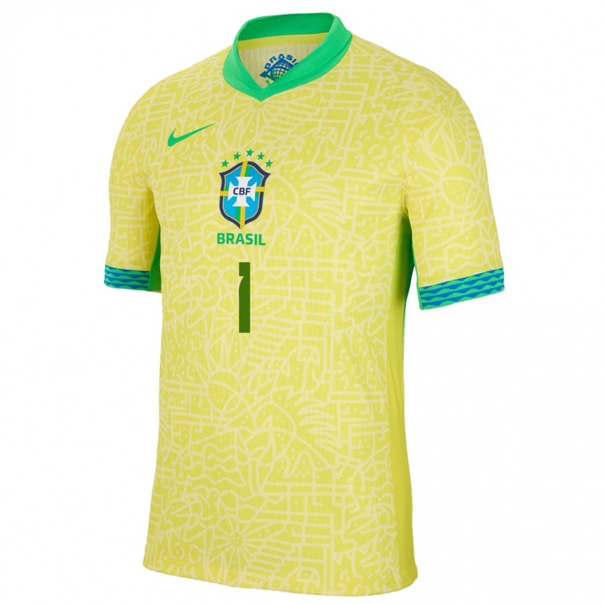 キッズフットボールブラジルミカエル・ポンテス#1黄ホームシャツ24-26ジャージーユニフォーム