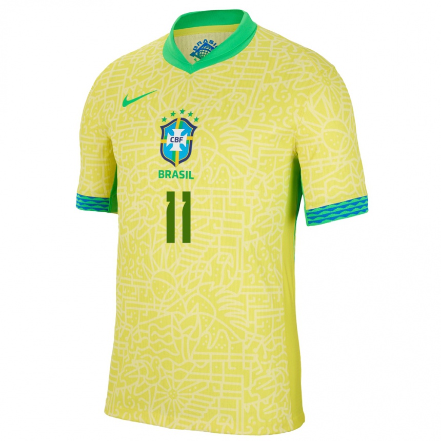 キッズフットボールブラジルカイオ#11黄ホームシャツ24-26ジャージーユニフォーム