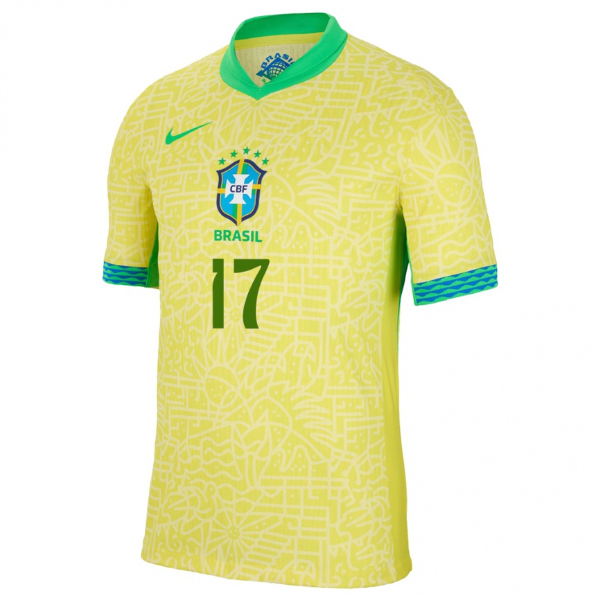 キッズフットボールブラジルジュニーニョ・ペルナンブカーノ#17黄ホームシャツ24-26ジャージーユニフォーム